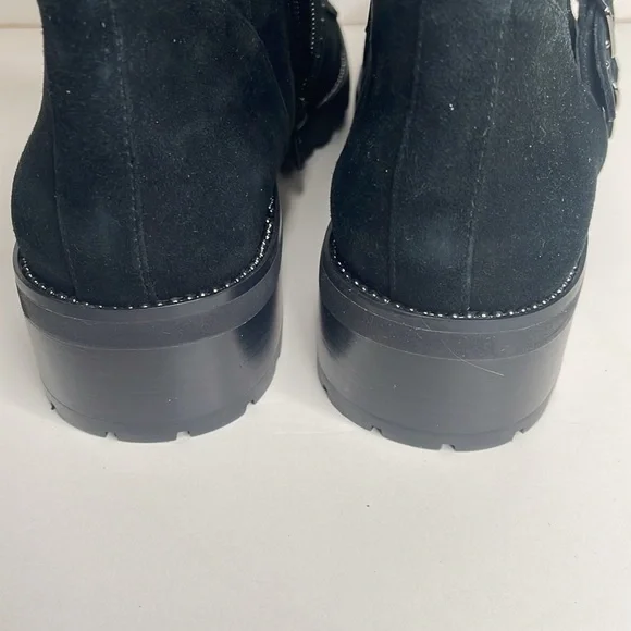 Vaneli M black suede leather kiltie ankle boot with silver toned studs, size 8N - Picture 4 of 11